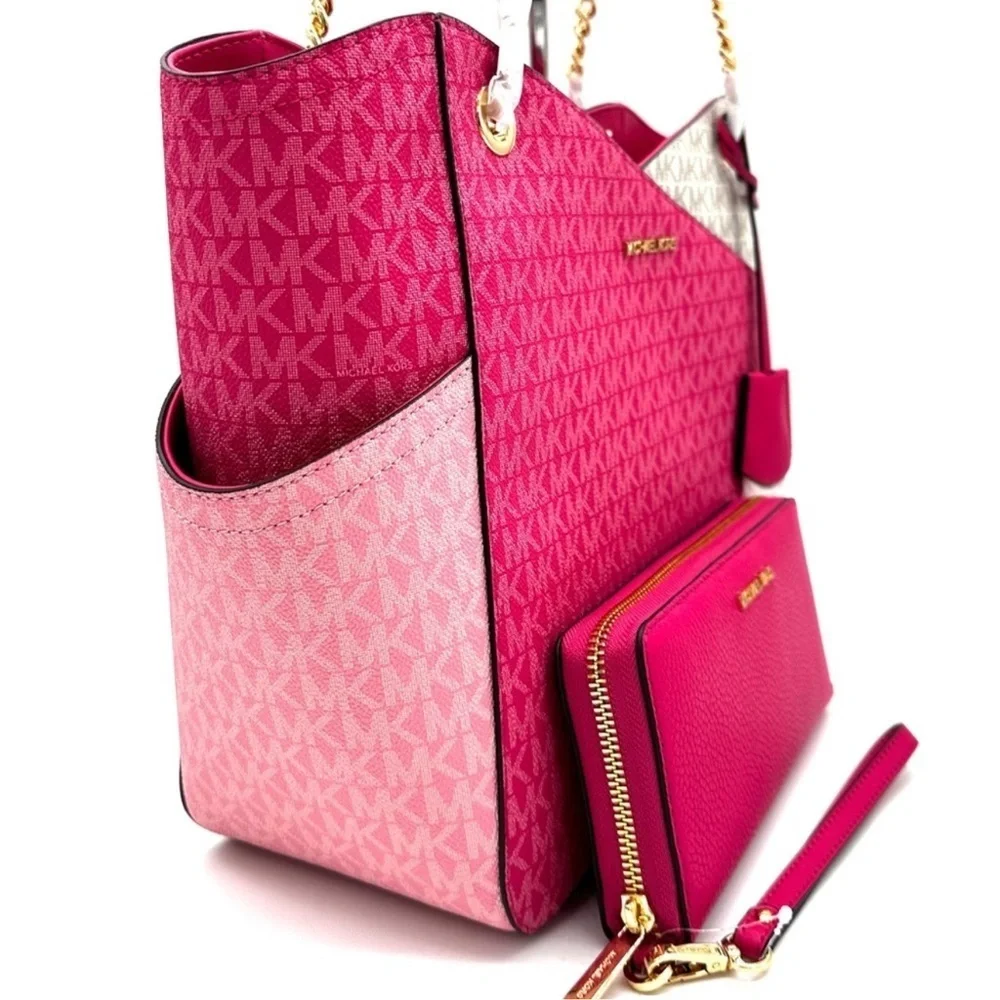 Michael Kors Large X Chain Shoulder Tote Bag & Continental Wallet Electric Pink - Picture 4 of 14